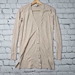 Loft Cotton Blend Button Beige Muted Blush Pink Duster Cardigan Sweater Size XS